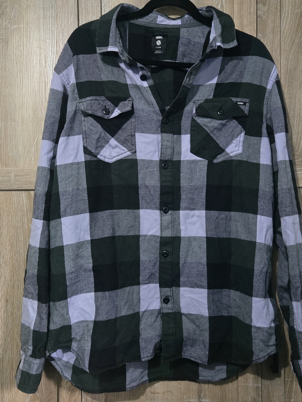 Vans Men's Black, Lilac And Green  Plaid Button-Up Shirt Size XL